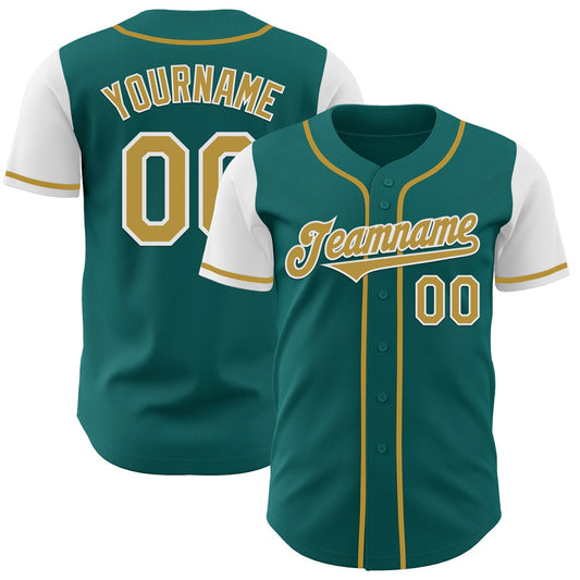 Custom Teal Old Gold-White Authentic Two Tone Baseball Jersey - Sky-Custom