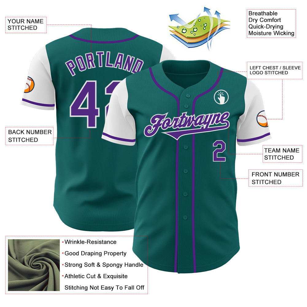 Custom Teal Purple-White Authentic Two Tone Baseball Jersey - Sky-Custom
