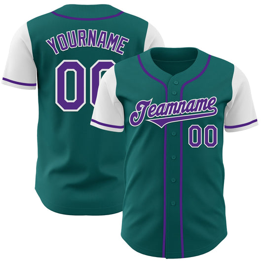 Custom Teal Purple-White Authentic Two Tone Baseball Jersey - Sky-Custom