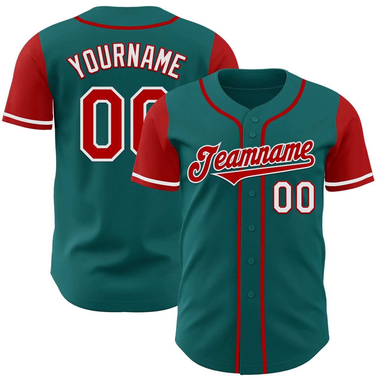 Custom Teal Red-White Authentic Two Tone Baseball Jersey - Sky-Custom