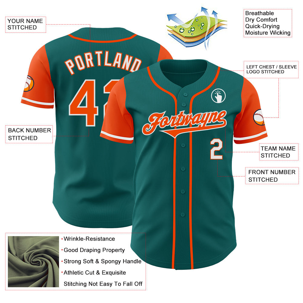 Custom Teal Orange-White Authentic Two Tone Baseball Jersey - Sky-Custom