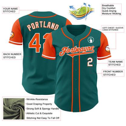 Custom Teal Orange-White Authentic Two Tone Baseball Jersey - Sky-Custom