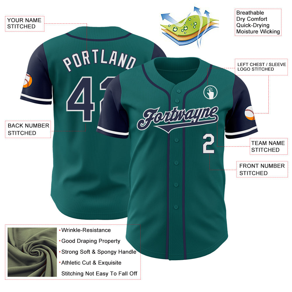 Custom Teal Navy-White Authentic Two Tone Baseball Jersey - Sky-Custom