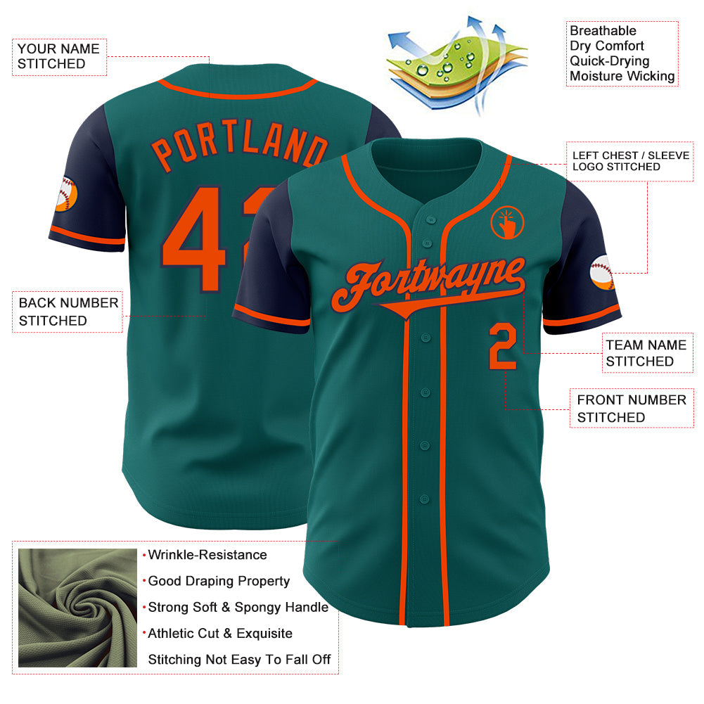 Custom Teal Orange-Navy Authentic Two Tone Baseball Jersey - Sky-Custom