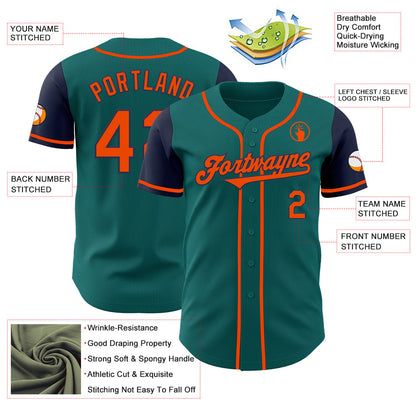 Custom Teal Orange-Navy Authentic Two Tone Baseball Jersey - Sky-Custom