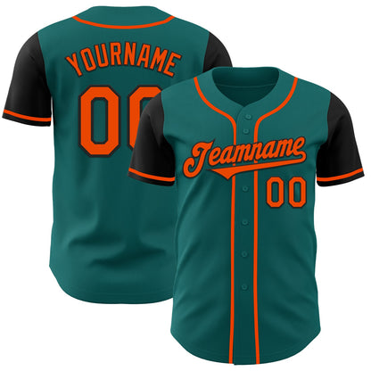 Custom Teal Orange-Black Authentic Two Tone Baseball Jersey - Sky-Custom