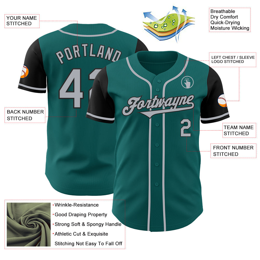 Custom Teal Gray-Black Authentic Two Tone Baseball Jersey - Sky-Custom