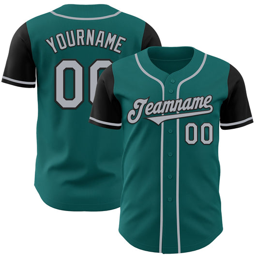 Custom Teal Gray-Black Authentic Two Tone Baseball Jersey - Sky-Custom
