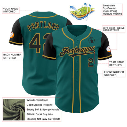Custom Teal Black-Old Gold Authentic Two Tone Baseball Jersey - Sky-Custom