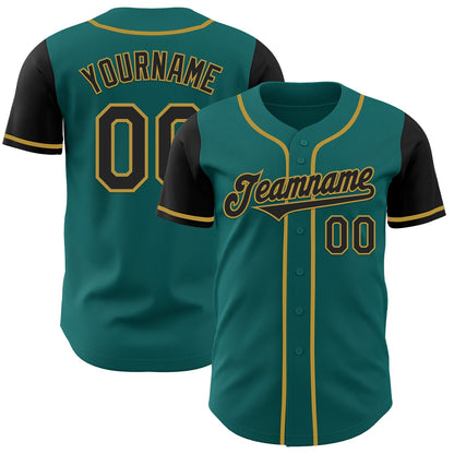 Custom Teal Black-Old Gold Authentic Two Tone Baseball Jersey - Sky-Custom