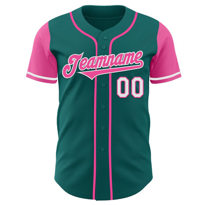 Custom Teal Pink-White Authentic Two Tone Baseball Jersey - Sky-Custom