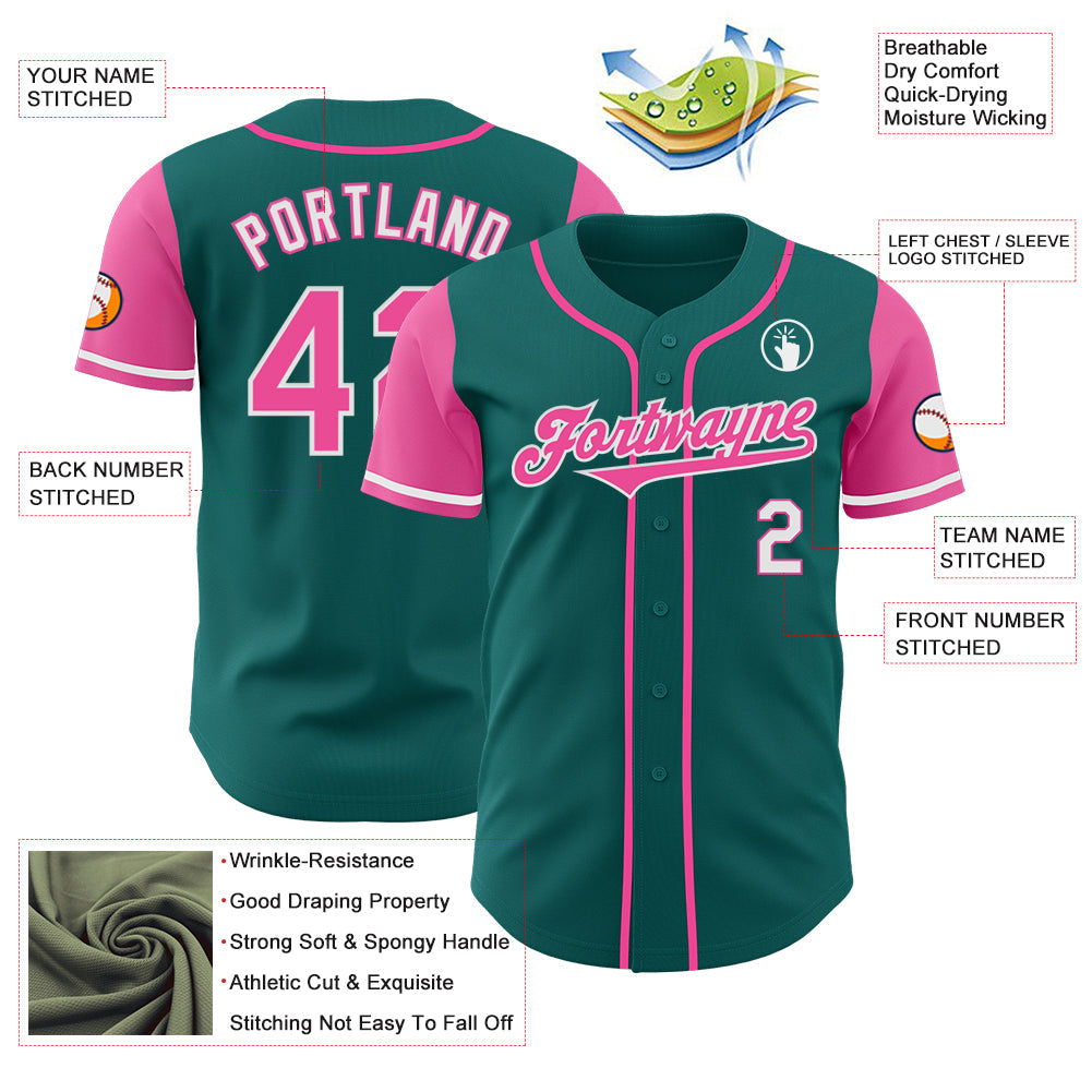 Custom Teal Pink-White Authentic Two Tone Baseball Jersey - Sky-Custom