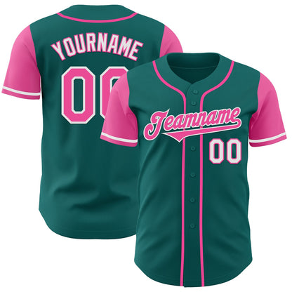 Custom Teal Pink-White Authentic Two Tone Baseball Jersey - Sky-Custom