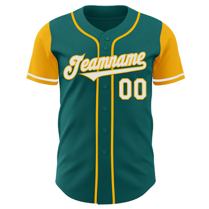 Custom Teal White-Gold Authentic Two Tone Baseball Jersey - Sky-Custom