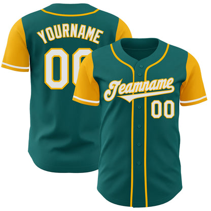 Custom Teal White-Gold Authentic Two Tone Baseball Jersey - Sky-Custom