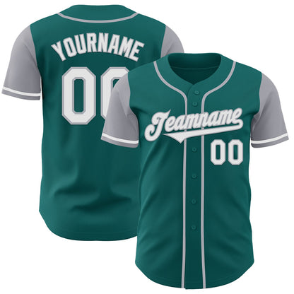 Custom Teal White-Gray Authentic Two Tone Baseball Jersey - Sky-Custom