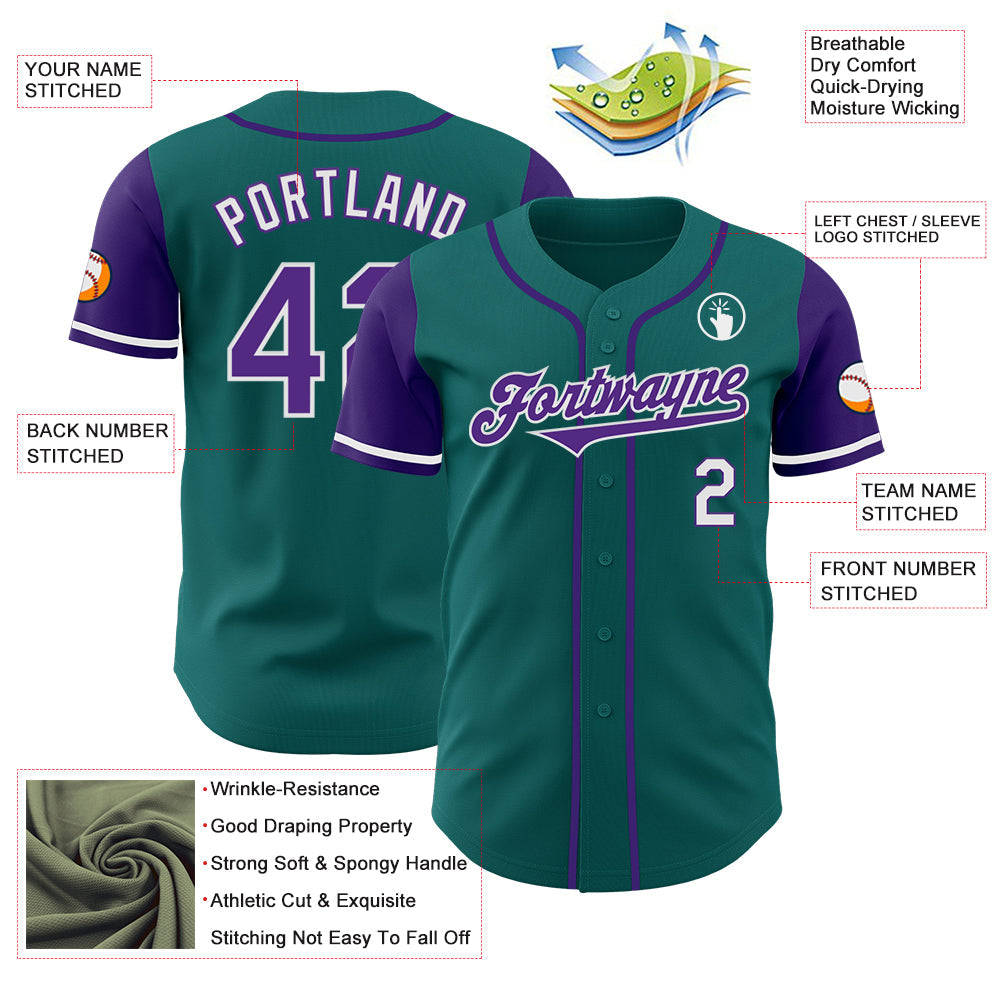 Custom Teal Purple-White Authentic Two Tone Baseball Jersey - Sky-Custom