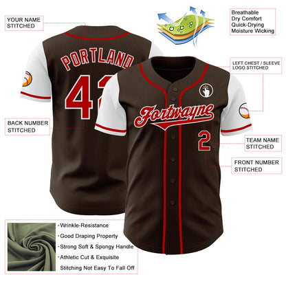 Custom Brown Red-White Authentic Two Tone Baseball Jersey - Sky-Custom