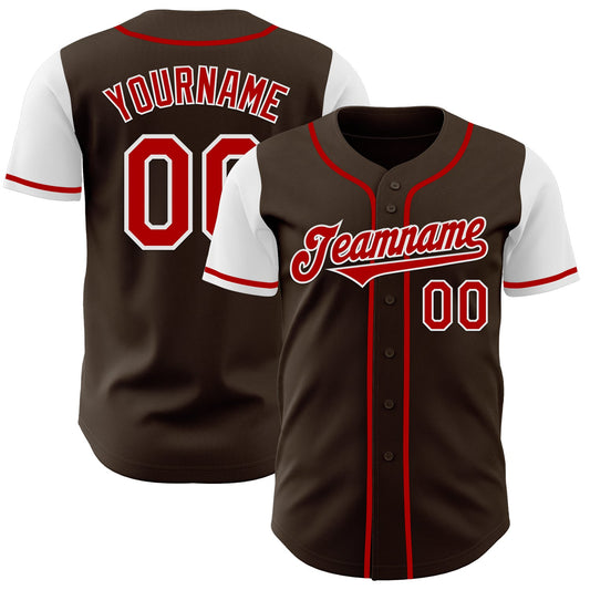 Custom Brown Red-White Authentic Two Tone Baseball Jersey - Sky-Custom