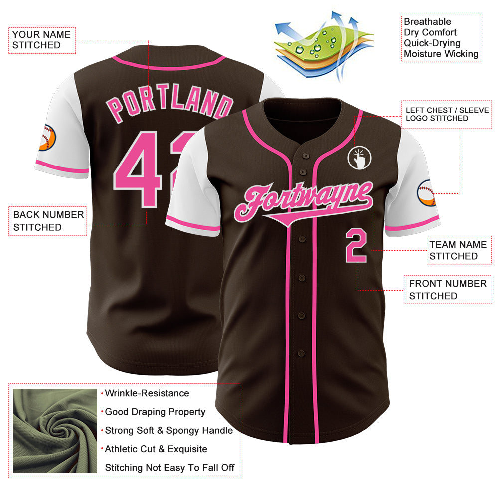 Custom Brown Pink-White Authentic Two Tone Baseball Jersey - Sky-Custom