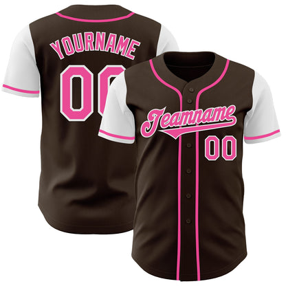 Custom Brown Pink-White Authentic Two Tone Baseball Jersey - Sky-Custom