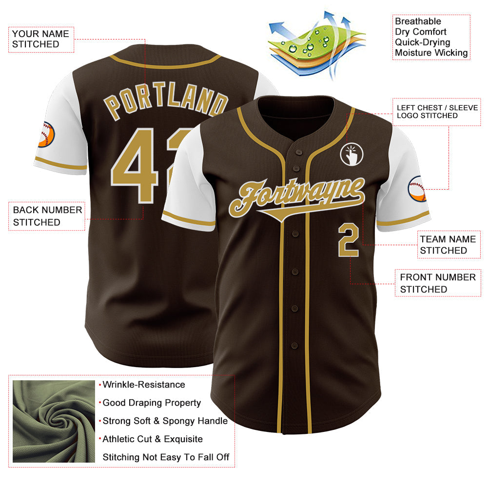 Custom Brown Old Gold-White Authentic Two Tone Baseball Jersey - Sky-Custom