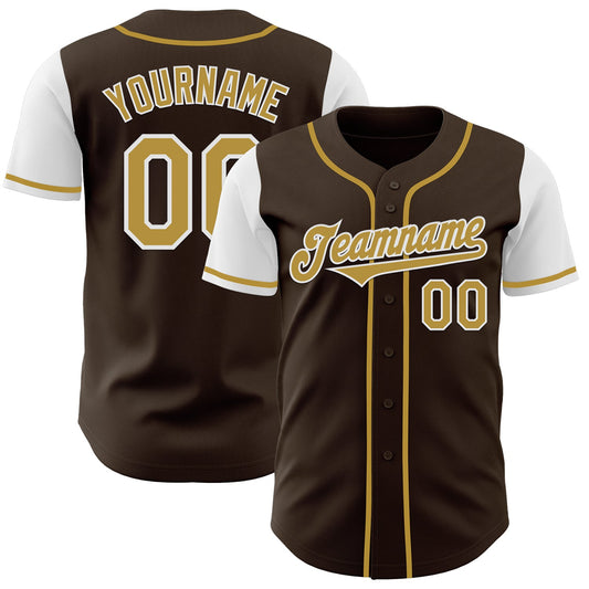 Custom Brown Old Gold-White Authentic Two Tone Baseball Jersey - Sky-Custom