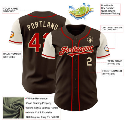 Custom Brown Red-Cream Authentic Two Tone Baseball Jersey - Sky-Custom