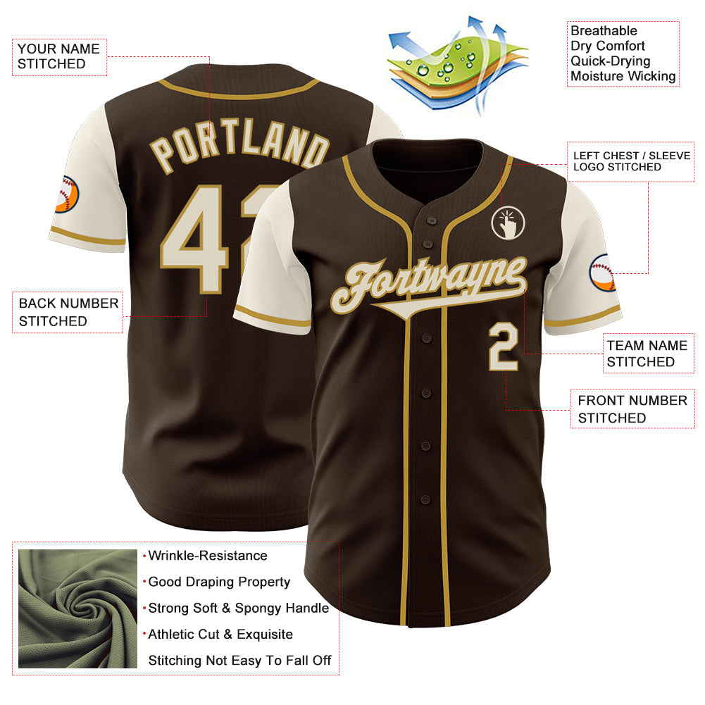 Custom Brown Cream-Old Gold Authentic Two Tone Baseball Jersey - Sky-Custom