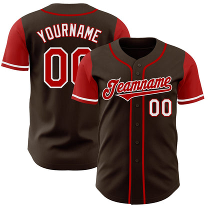 Custom Brown Red-White Authentic Two Tone Baseball Jersey - Sky-Custom