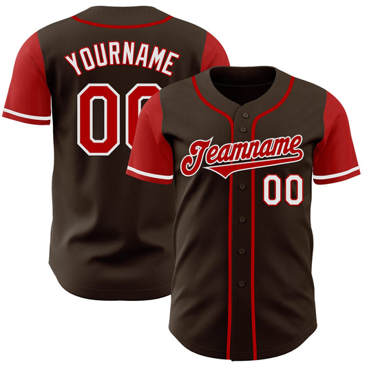 Custom Brown Red-White Authentic Two Tone Baseball Jersey - Sky-Custom