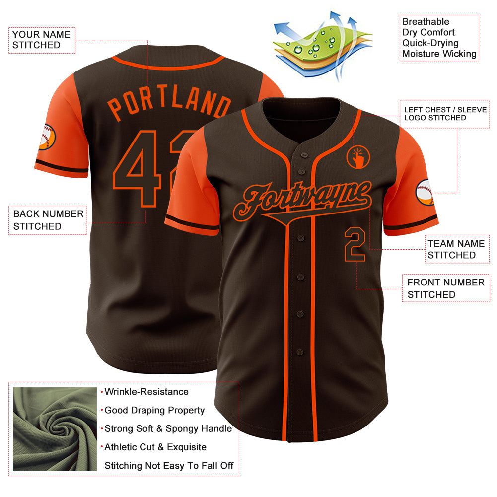 Custom Brown Orange Authentic Two Tone Baseball Jersey - Sky-Custom