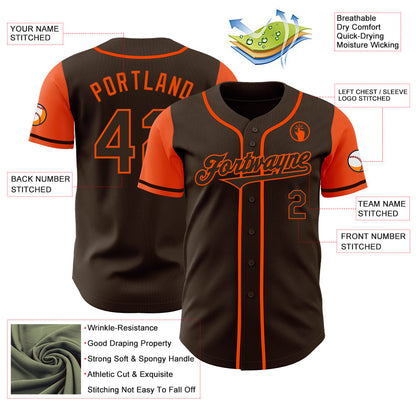 Custom Brown Orange Authentic Two Tone Baseball Jersey - Sky-Custom