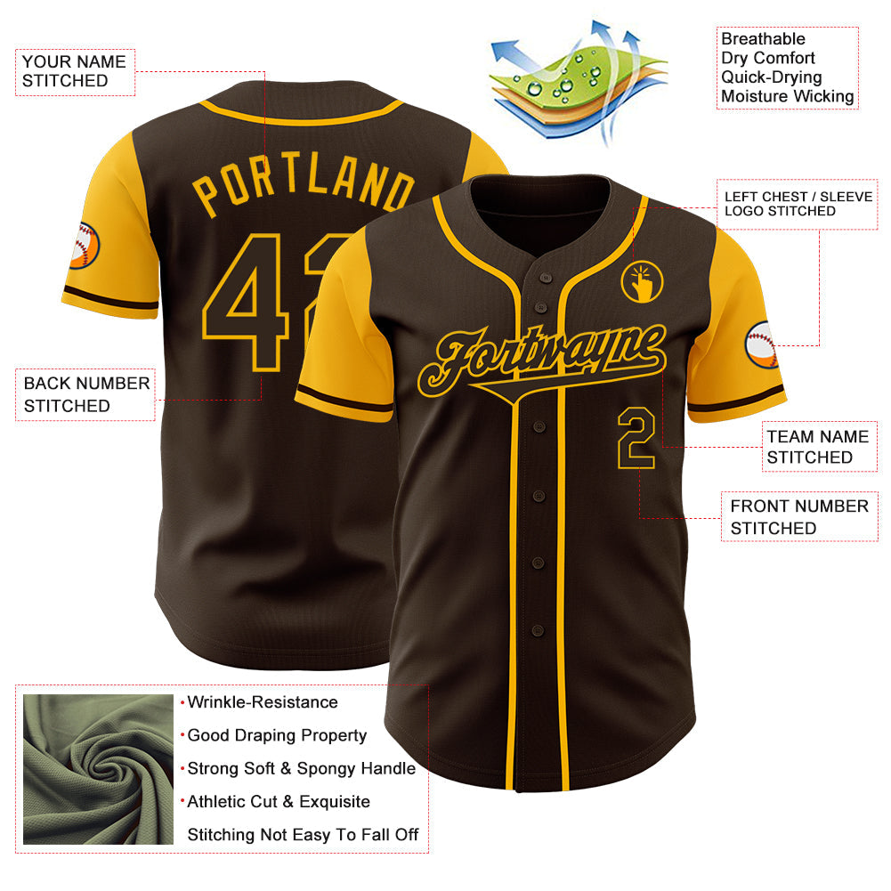 Custom Brown Gold Authentic Two Tone Baseball Jersey - Sky-Custom