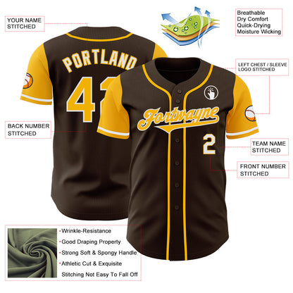 Custom Brown Gold-White Authentic Two Tone Baseball Jersey - Sky-Custom