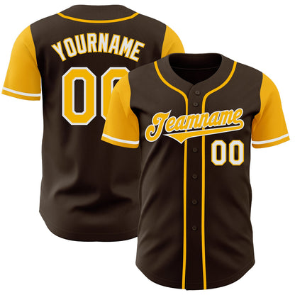 Custom Brown Gold-White Authentic Two Tone Baseball Jersey - Sky-Custom
