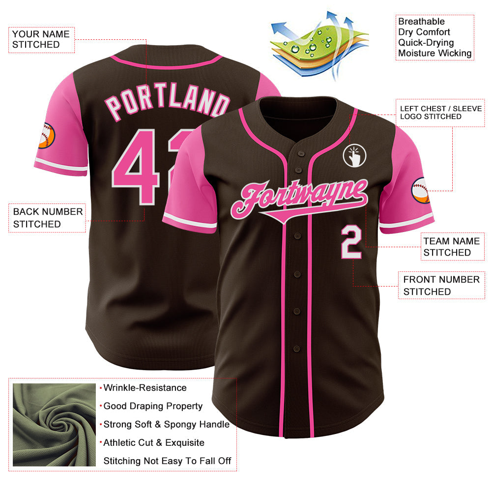 Custom Brown Pink-White Authentic Two Tone Baseball Jersey - Sky-Custom