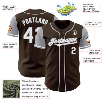 Custom Brown White-Gray Authentic Two Tone Baseball Jersey - Sky-Custom