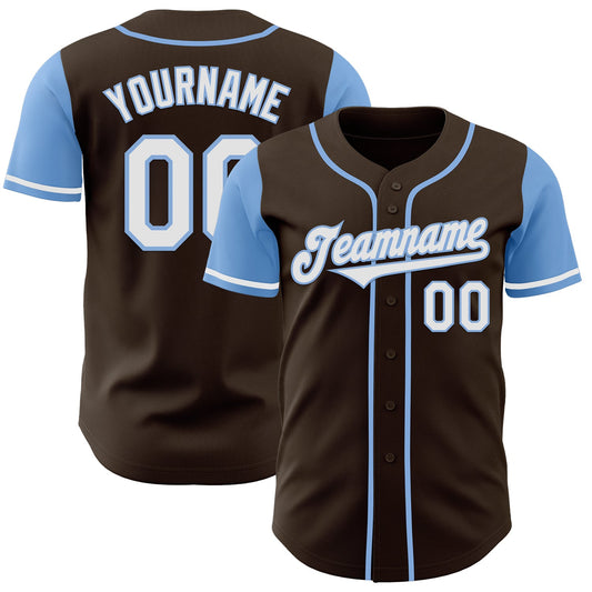 Custom Brown White-Light Blue Authentic Two Tone Baseball Jersey - Sky-Custom