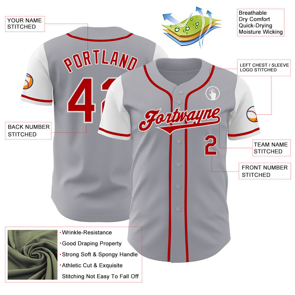 Custom Gray Red-White Authentic Two Tone Baseball Jersey - Sky-Custom