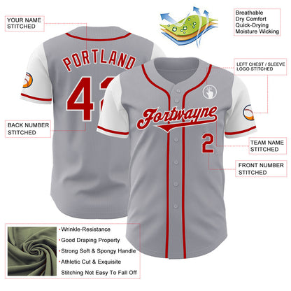 Custom Gray Red-White Authentic Two Tone Baseball Jersey - Sky-Custom