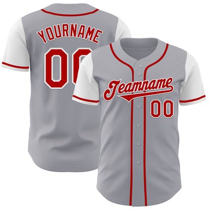 Custom Gray Red-White Authentic Two Tone Baseball Jersey - Sky-Custom