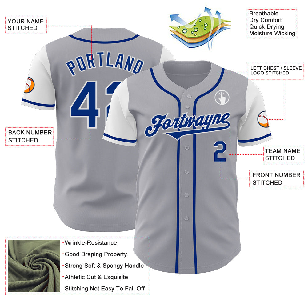 Custom Gray Royal-White Authentic Two Tone Baseball Jersey - Sky-Custom