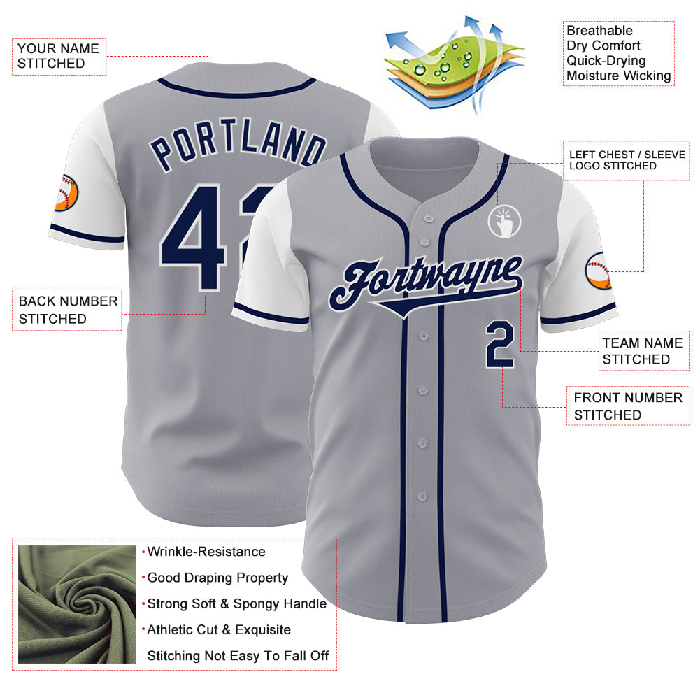 Custom Gray Navy-White Authentic Two Tone Baseball Jersey - Sky-Custom