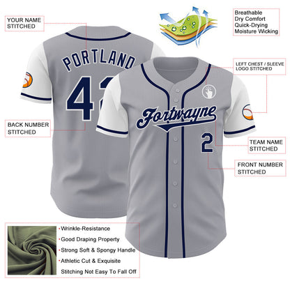 Custom Gray Navy-White Authentic Two Tone Baseball Jersey - Sky-Custom