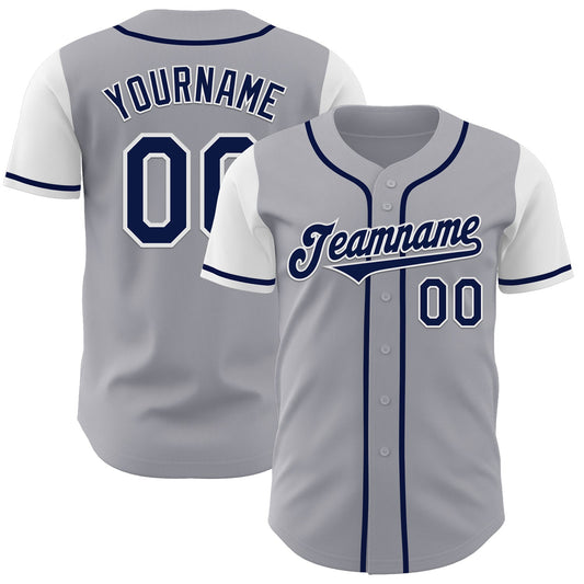 Custom Gray Navy-White Authentic Two Tone Baseball Jersey - Sky-Custom