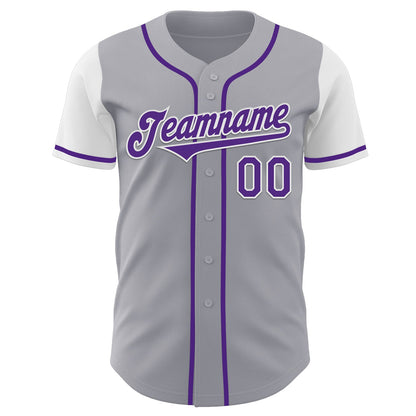 Custom Gray Purple-White Authentic Two Tone Baseball Jersey - Sky-Custom
