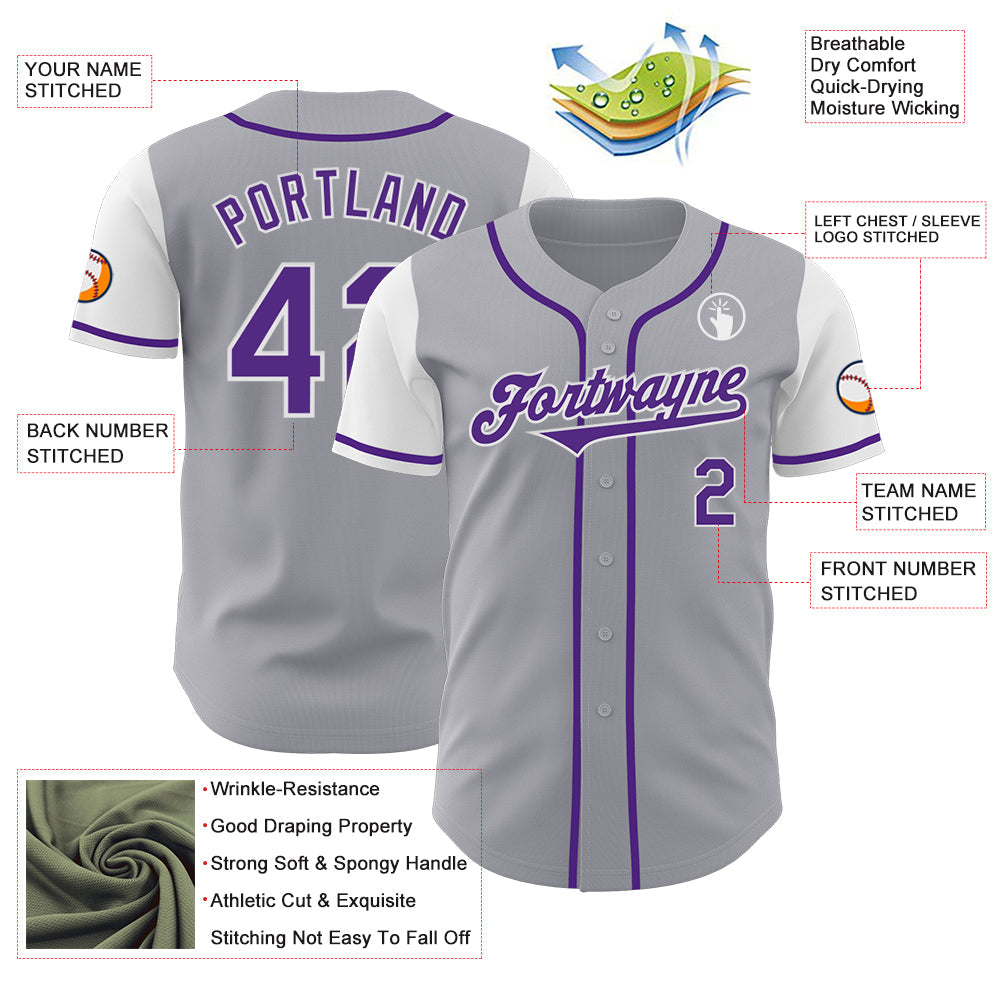 Custom Gray Purple-White Authentic Two Tone Baseball Jersey - Sky-Custom