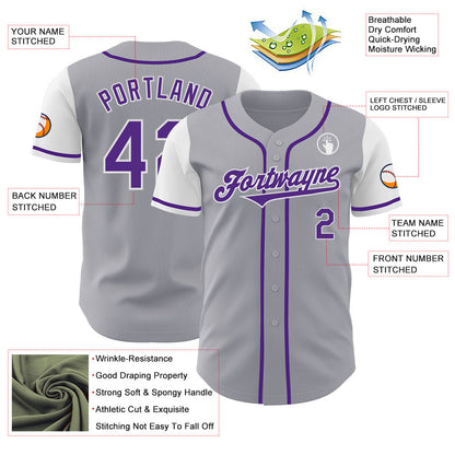 Custom Gray Purple-White Authentic Two Tone Baseball Jersey - Sky-Custom