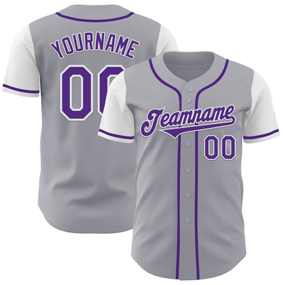 Custom Gray Purple-White Authentic Two Tone Baseball Jersey - Sky-Custom